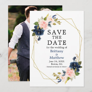 Aquarellfarben Rosa Blau Rose Geo Frame Foto Save The Date