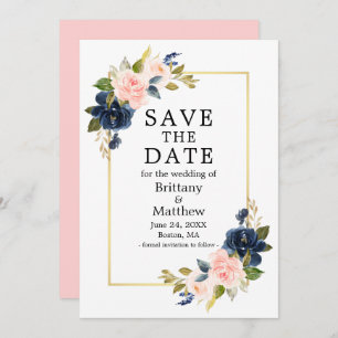 Aquarellfarben Rosa Blau Rose Gold Rahmen Save The Date