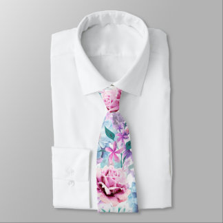 Aquarellfarben, rosa, blaue Blumen. Krawatte