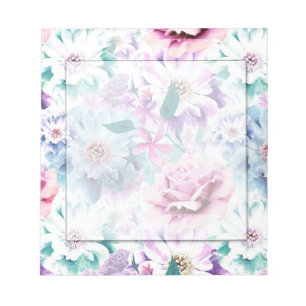 Aquarellfarben, rosa, blaue Blumen. Notizblock