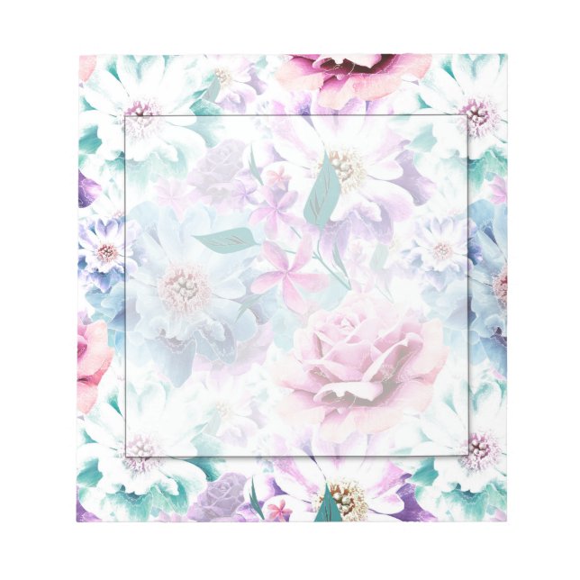 Aquarellfarben, rosa, blaue Blumen. Notizblock (Vorderseite)