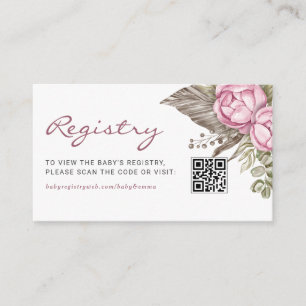 Aquarellfarben Rosa Blume Baby QR Code Registrieru Begleitkarte
