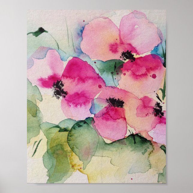 Aquarellfarben Rosa Blume Bouquet Poster (Vorne)
