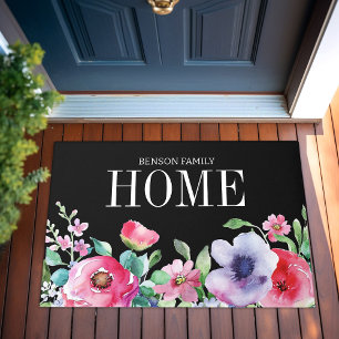 Aquarellfarben Rosa Blume Moderne Familienname Sch Fußmatte