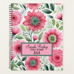Aquarellfarben Rosa Blumenwalzplaner Hardcover Planer