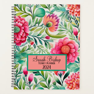 Aquarellfarben Rosa Blumenwalzplaner Hardcover Planer