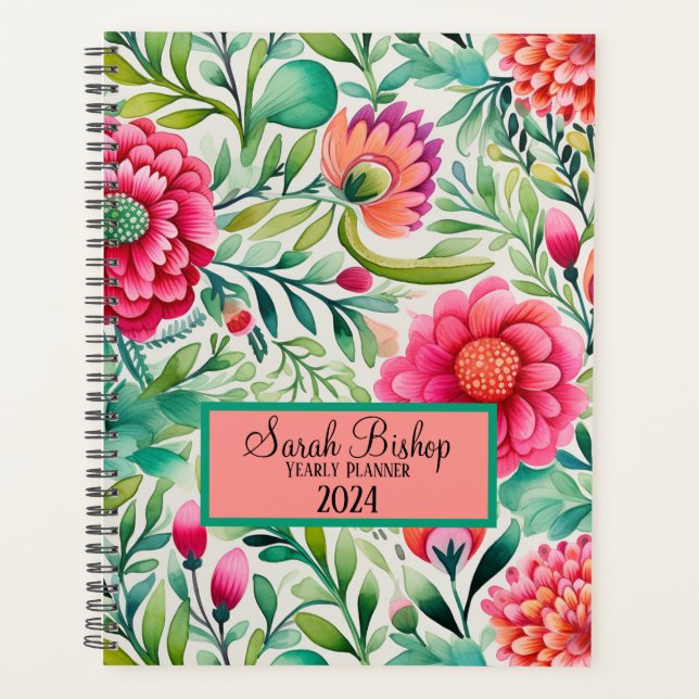 Aquarellfarben Rosa Blumenwalzplaner Hardcover Planer (Vorderseite)