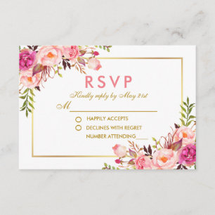 Aquarellfarben Rosa Blush Bloral Gold UAWG Wedding RSVP Karte