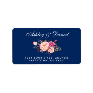 Aquarellfarben Rosa Blush Blue Hochzeitadresse Adressaufkleber
