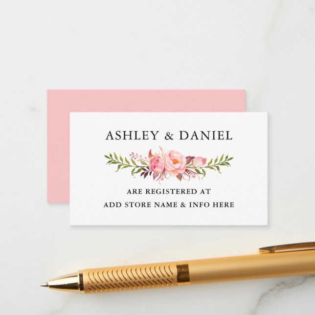 Aquarellfarben Rosa Blush Floral Wedding Registry Begleitkarte (Vorderseite/Rückseite Beispiel)