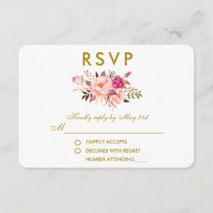 Aquarellfarben Rosa Blush Gold Hochzeit RSVP Karte