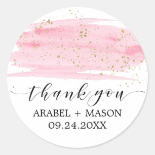 Aquarellfarben Rosa Blush & Gold Sparkone Gastgesc Runder Aufkleber