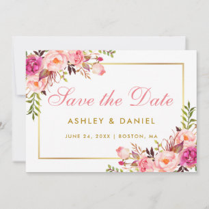 Aquarellfarben Rosa Blütenblau Blütengold Save the Date