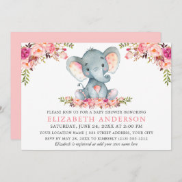 Aquarellfarben Rosa Blütenblüte Elephant Babydusch Einladung