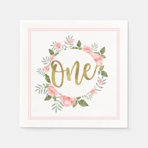 Aquarellfarben Rosa Blütengold Einmal Geburtstag Serviette