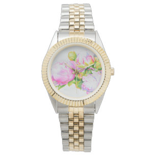 Aquarellfarben Rosa Blütenpinkerbäume Weiße Blüten Armbanduhr