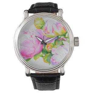 Aquarellfarben Rosa Blütenpinkerbäume Weiße Blüten Armbanduhr