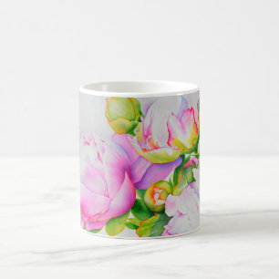 Aquarellfarben Rosa Blütenpinkerbäume Weiße Blüten Kaffeetasse