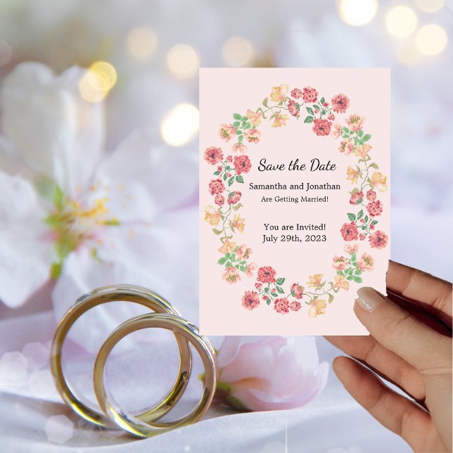 Aquarellfarben Rosa Boho Ring Blume Save the Date Einladung (Von Creator hochgeladen)