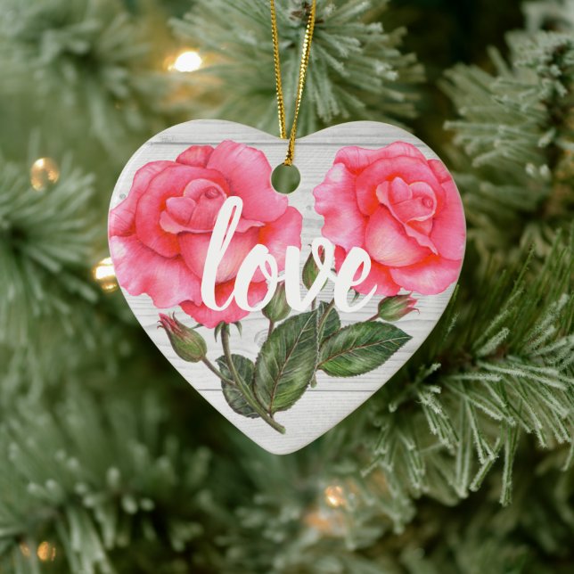 Aquarellfarben Rosa Botanische Blütendarstellung Keramik Ornament (Baum)