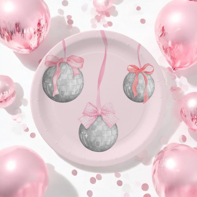 Aquarellfarben Rosa Bow Ribbon Silver Diskothek Ba Pappteller (Von Creator hochgeladen)