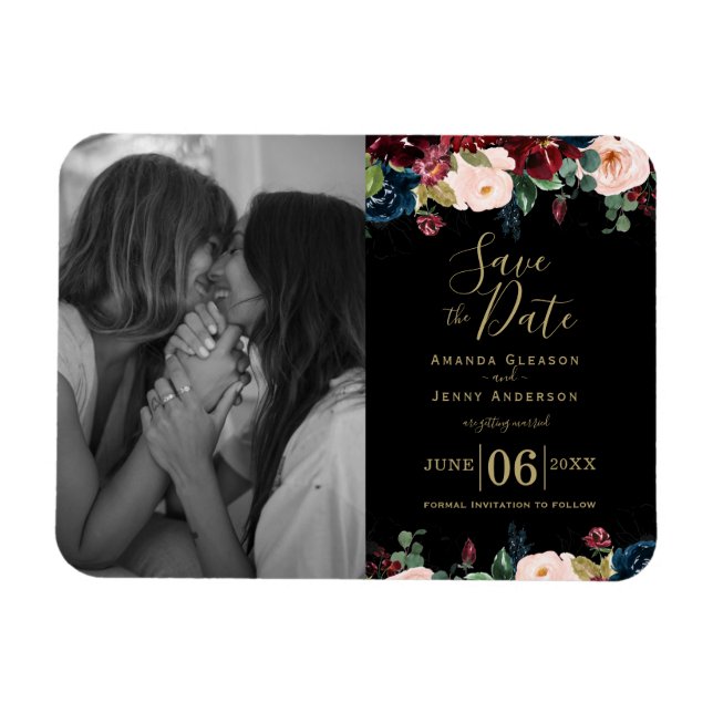 Aquarellfarben Rosa, Burgund und Blaue Navy Blüten Magnet (Horizontal)