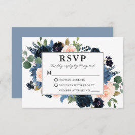 Aquarellfarben Rosa dunkelblauer Blumenrahmen Hoch RSVP Karte