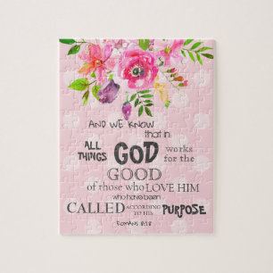 Aquarellfarben Rosa Florroman 8:28 Bibelverse Puzzle
