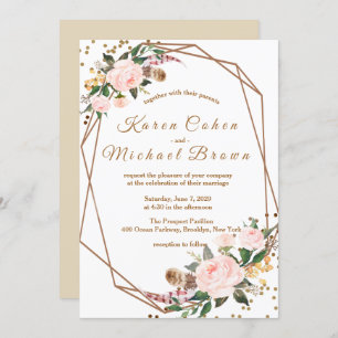 Aquarellfarben Rosa & Gold Boho Chic Blumenzehen Einladung