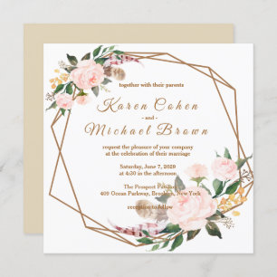 Aquarellfarben Rosa & Gold Boho Chic Blumenzehen Einladung