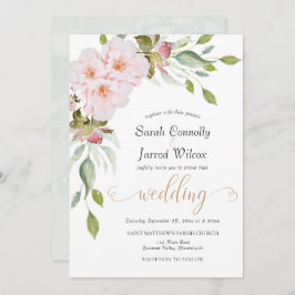 Aquarellfarben Rosa Grüne Hochzeit Einladung
