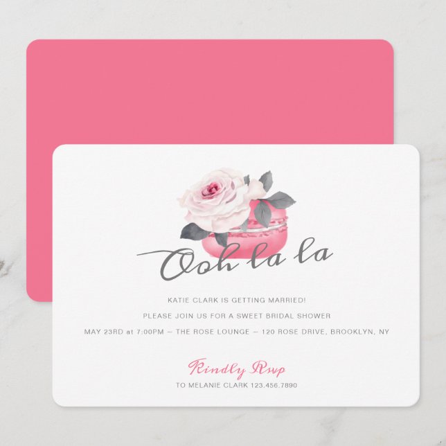 Aquarellfarben Rosa Macaron Brautparty Einladung (Vorne/Hinten)