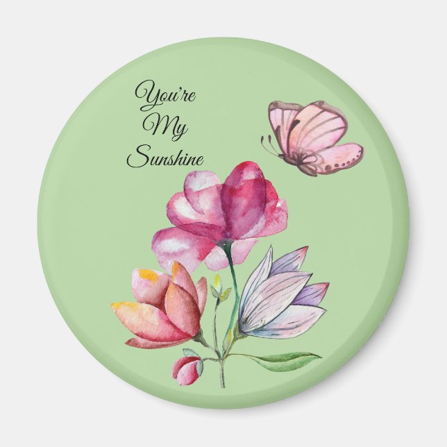 Aquarellfarben Rosa Orange und violette Blumen Magnet (Vorne)