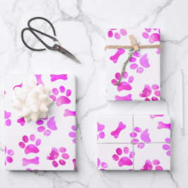 Aquarellfarben Rosa Paw Prints Geschenkpapier Set