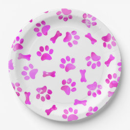 Aquarellfarben Rosa Paw Prints Pappteller