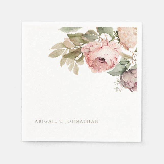 Aquarellfarben Rosa-Peonies Custom Gold Text Weddi Serviette (Vorderseite)