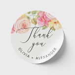 Aquarellfarben Rosa Rosa Blütenblüte Hochzeit dank Runder Aufkleber<br><div class="desc">Watercolor rosa blaue Blumenschrift danke Ihnen Aufkleber für die elegante Sommerhochzeit. Bitte kontaktieren Sie mich,  wenn Sie weitere Informationen benötigen.</div>