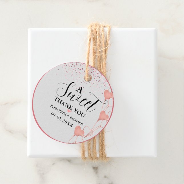 Aquarellfarben Rosa & Rotes Herz Sweet Danke Party Geschenkanhänger (Beispiel)