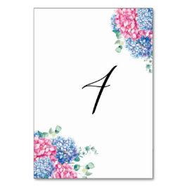 Aquarellfarben Rosa und Blaue Hydrangeas Tabelle 4 Tischnummer