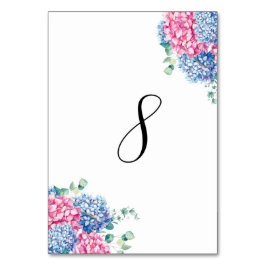 Aquarellfarben Rosa und Blaue Hydrangeas Tabelle 8 Tischnummer