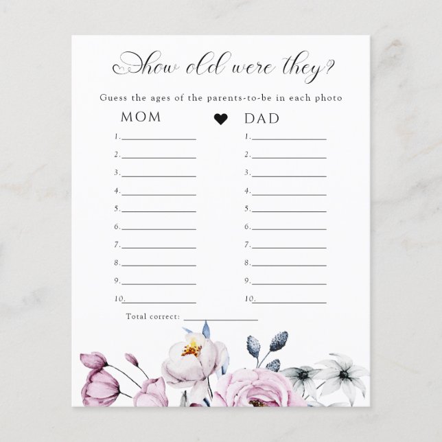 Aquarellfarben Rosa und Blüten Baby Duschenspiel (Vorderseite)