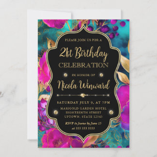 Aquarellfarben Rosa und Gold Blume 21. Geburtstag Einladung