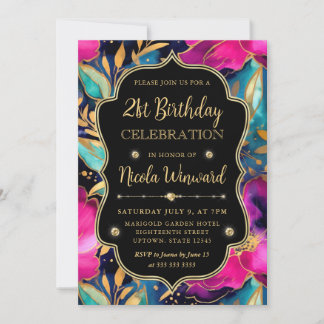 Aquarellfarben Rosa und Gold Blume 21. Geburtstag Einladung