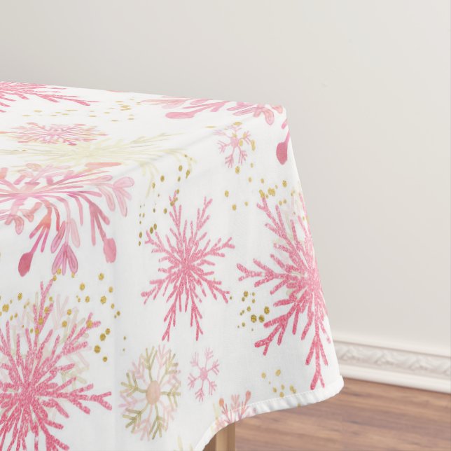 Aquarellfarben Rosa und Gold Glitzer Winterschneef Tischdecke (Beispiel)
