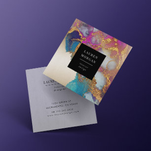 Aquarellfarben - Rosa und Gold Imitate Fox Busines Quadratische Visitenkarte