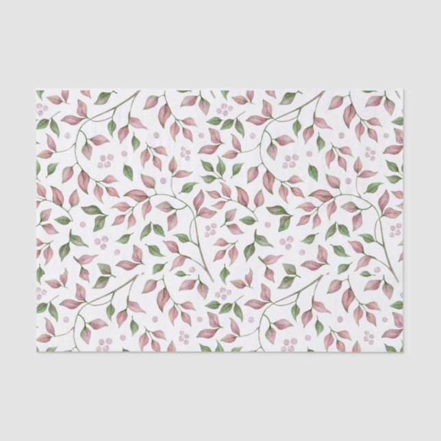 Aquarellfarben Rosa und Grüne Blätter Rosa Beeren  Seidenpapier (Vorderseite)