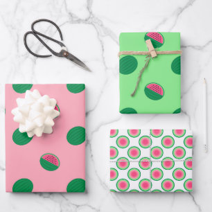Aquarellfarben Rosa und Grüne Wassermelonen Geschenkpapier Set