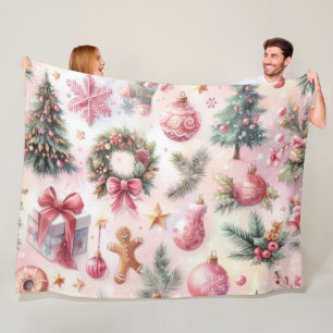 Aquarellfarben Rosa und Grüne Weihnachtsmotive Col Fleecedecke