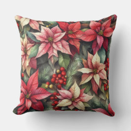 Aquarellfarben Rosa und Rote Poinsettia Kissen