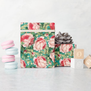 Aquarellfarben, Rosa und Rote Rose Blume & Grüne B Geschenkpapier